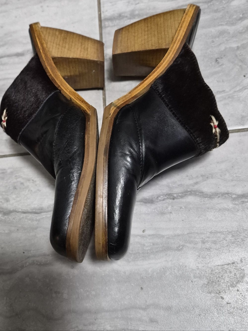 Cloudwalkers Planet Black Leather Mules Western Wooden-Heel Slip-On SZ 9M - Picture 15 of 16
